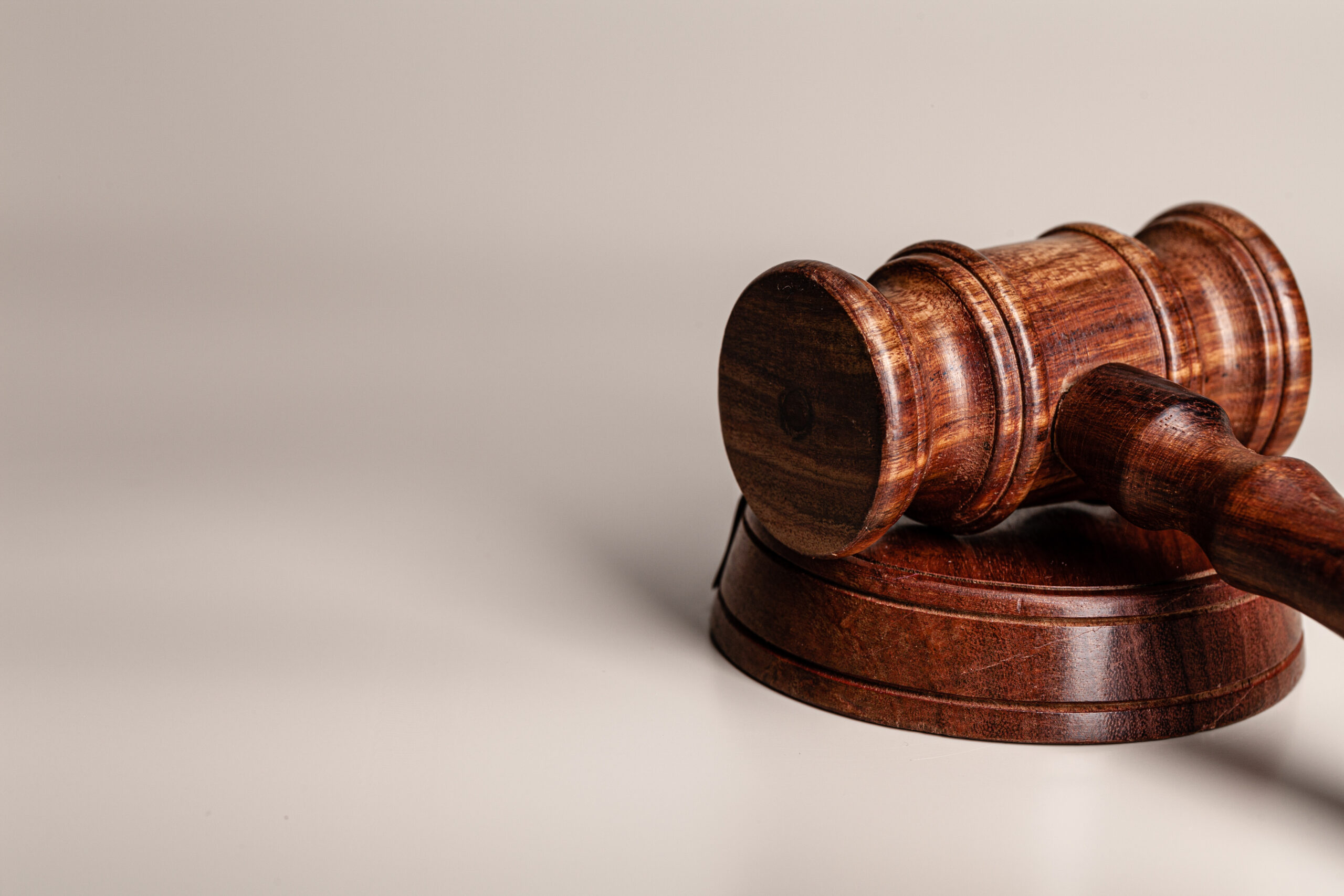 Wooden judges gavel on table